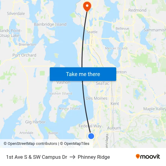 1st Ave S & SW Campus Dr to Phinney Ridge map