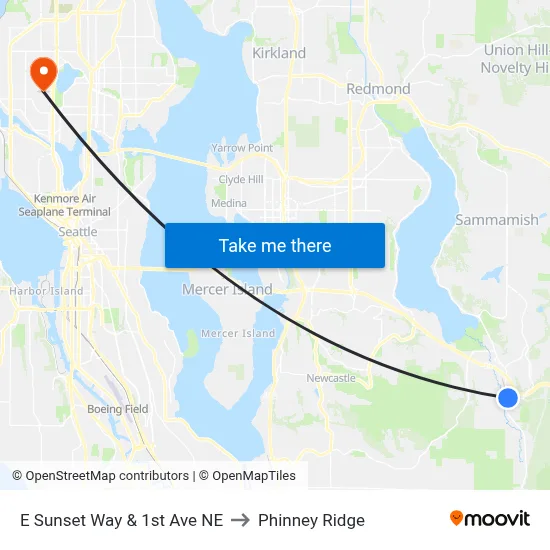 E Sunset Way & 1st Ave NE to Phinney Ridge map