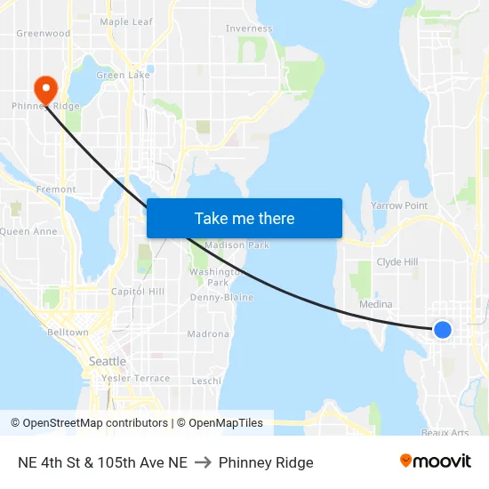 NE 4th St & 105th Ave NE to Phinney Ridge map