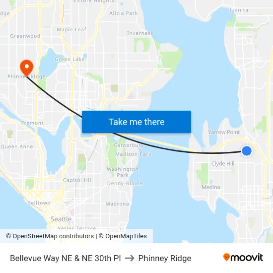 Bellevue Way NE & NE 30th Pl to Phinney Ridge map