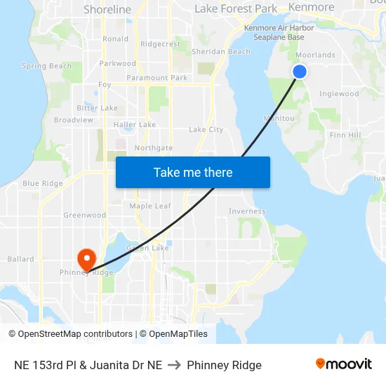 NE 153rd Pl & Juanita Dr NE to Phinney Ridge map
