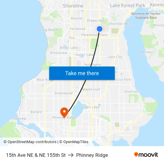 15th Ave NE & NE 155th St to Phinney Ridge map