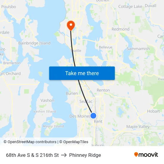 68th Ave S & S 216th St to Phinney Ridge map