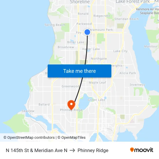 N 145th St & Meridian Ave N to Phinney Ridge map