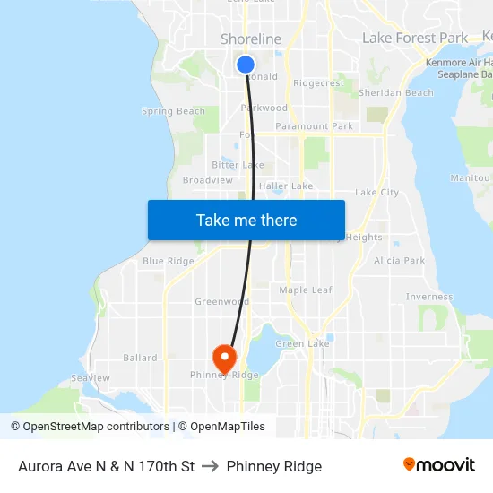 Aurora Ave N & N 170th St to Phinney Ridge map