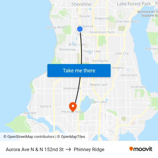 Aurora Ave N & N 152nd St to Phinney Ridge map