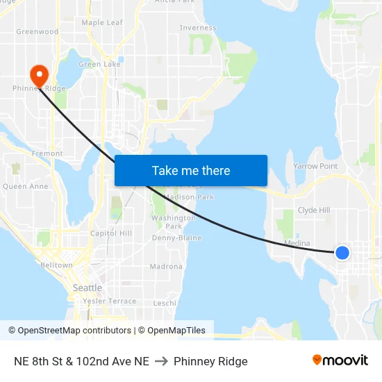 NE 8th St & 102nd Ave NE to Phinney Ridge map