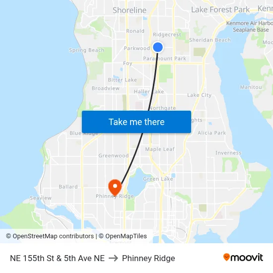 NE 155th St & 5th Ave NE to Phinney Ridge map