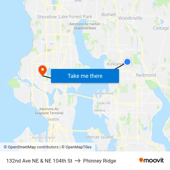 132nd Ave NE & NE 104th St to Phinney Ridge map