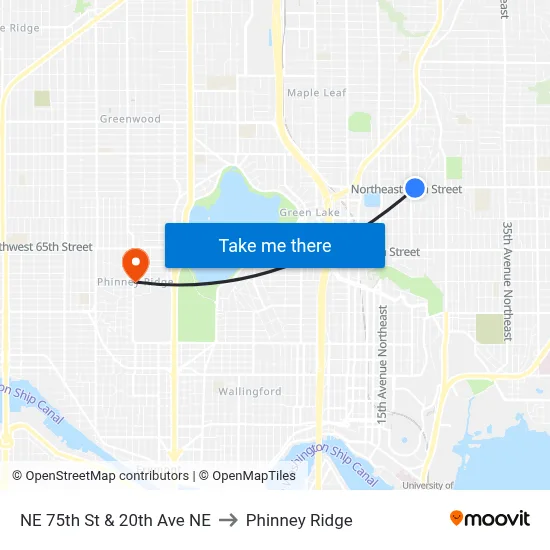 NE 75th St & 20th Ave NE to Phinney Ridge map