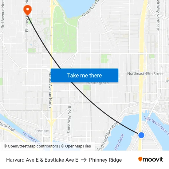 Harvard Ave E & Eastlake Ave E to Phinney Ridge map