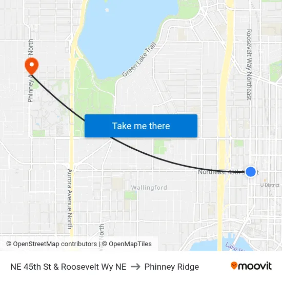 NE 45th St & Roosevelt Wy NE to Phinney Ridge map