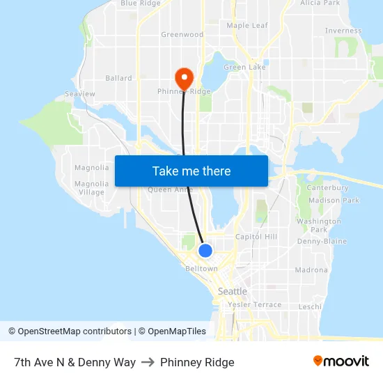 7th Ave N & Denny Way to Phinney Ridge map