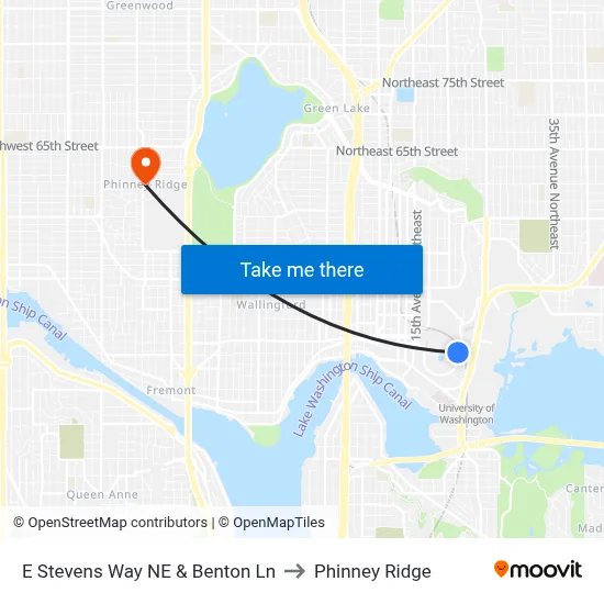 E Stevens Way NE & Benton Ln to Phinney Ridge map