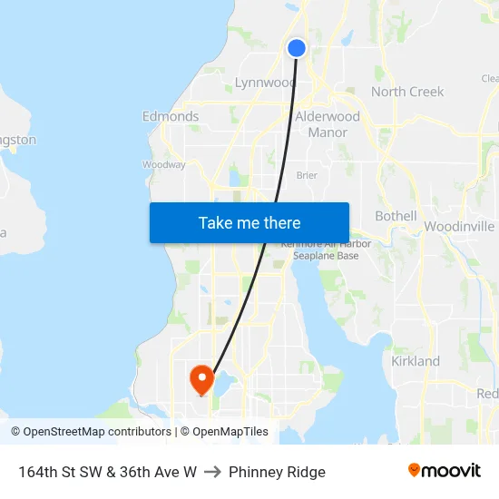 164th St SW & 36th Ave W to Phinney Ridge map
