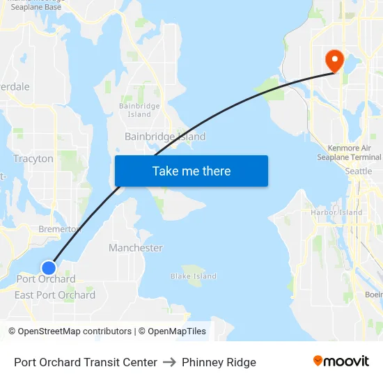 Port Orchard Transit Center to Phinney Ridge map