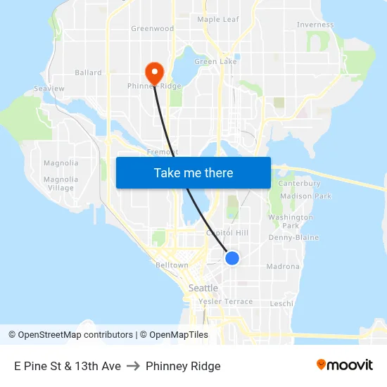 E Pine St & 13th Ave to Phinney Ridge map