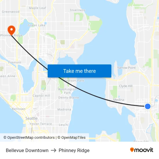 Bellevue Downtown to Phinney Ridge map
