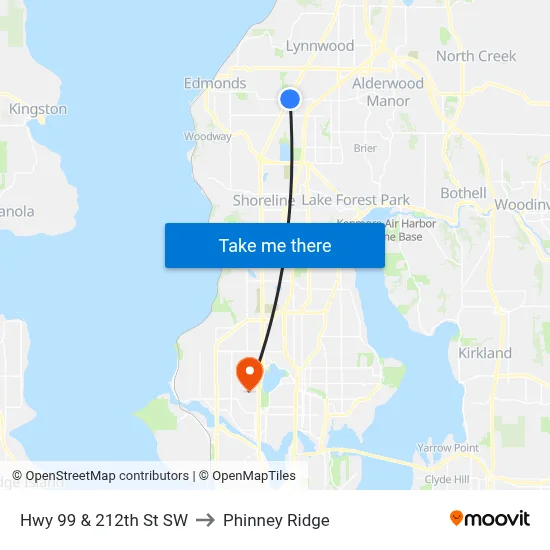 Hwy 99 & 212th St SW to Phinney Ridge map
