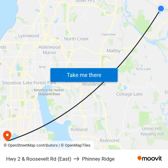 Hwy 2 & Roosevelt Rd (East) to Phinney Ridge map