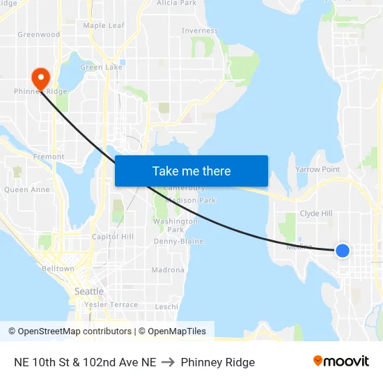 NE 10th St & 102nd Ave NE to Phinney Ridge map