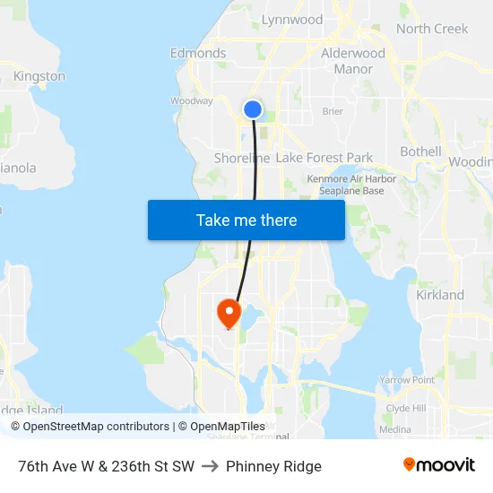 76th Ave W & 236th St SW to Phinney Ridge map