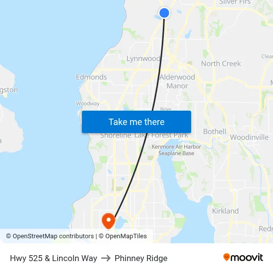 Hwy 525 & Lincoln Way to Phinney Ridge map