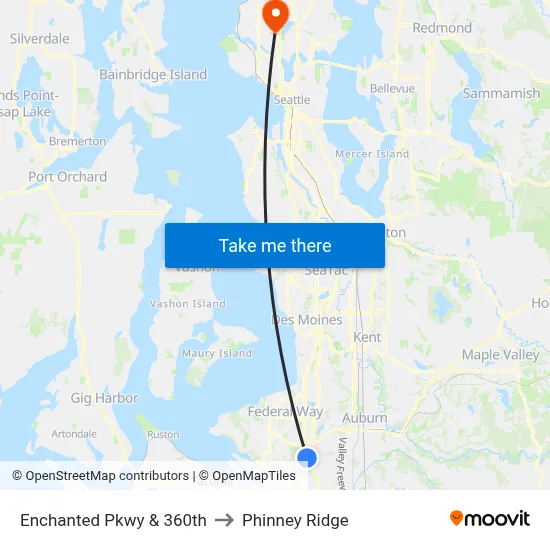 Enchanted Pkwy & 360th to Phinney Ridge map