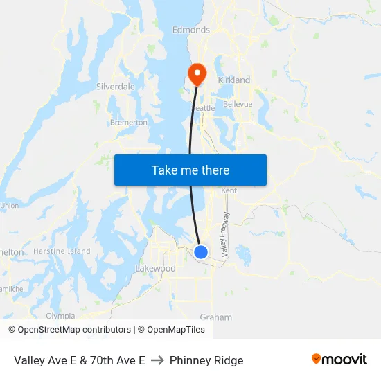 Valley Ave E & 70th Ave E to Phinney Ridge map