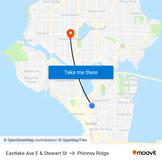 Eastlake Ave E & Stewart St to Phinney Ridge map