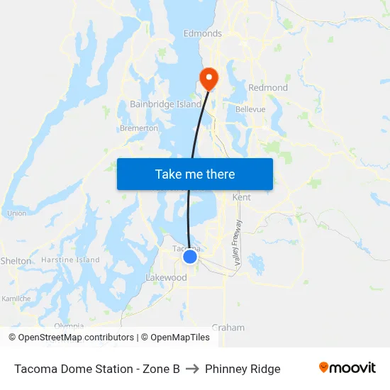 Tacoma Dome Station - Zone B to Phinney Ridge map