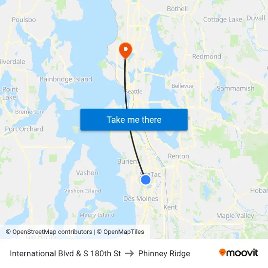 International Blvd & S 180th St to Phinney Ridge map