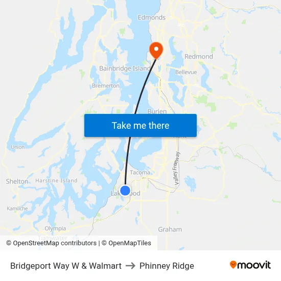 Bridgeport Way W & Walmart to Phinney Ridge map