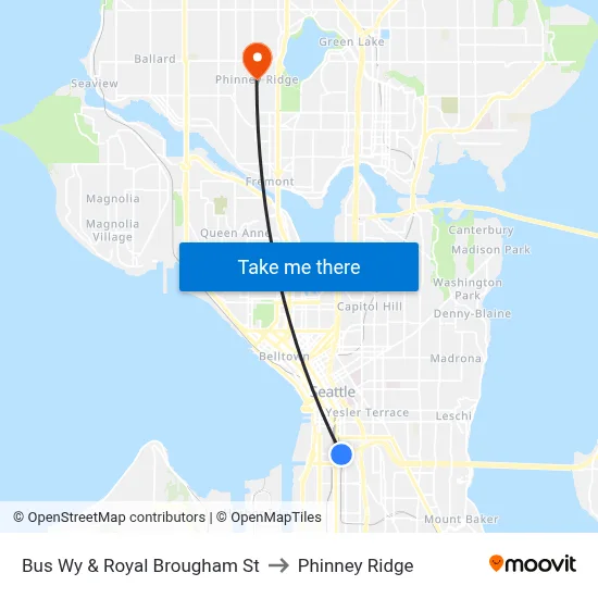 Bus Wy & Royal Brougham St to Phinney Ridge map