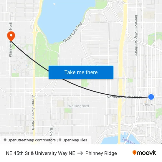 NE 45th St & University Way NE to Phinney Ridge map