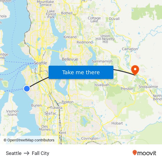 Seattle to Fall City map