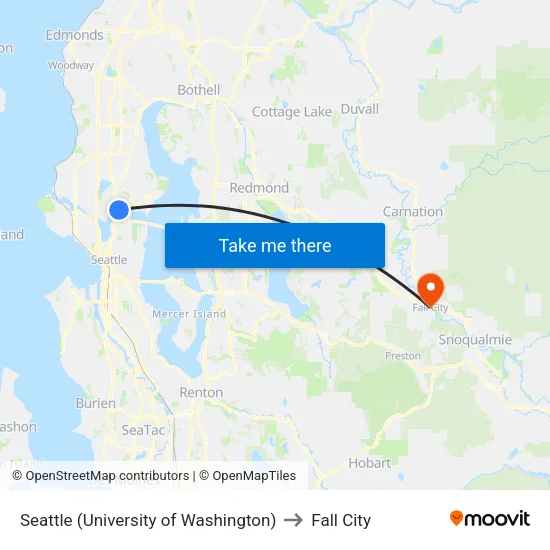 Seattle (University of Washington) to Fall City map