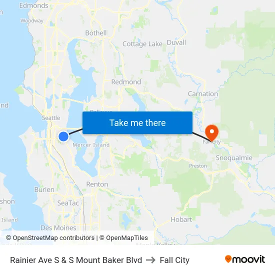Rainier Ave S & S Mount Baker Blvd to Fall City map