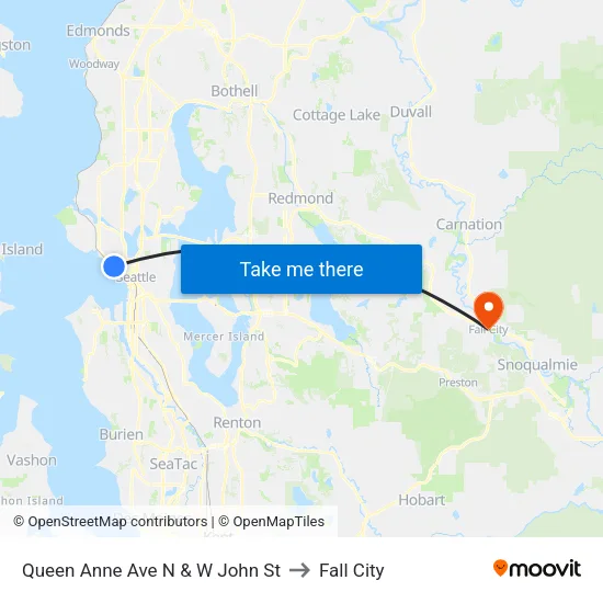Queen Anne Ave N & W John St to Fall City map
