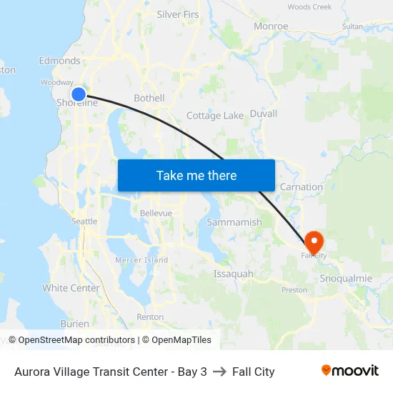 Aurora Village Transit Center - Bay 3 to Fall City map