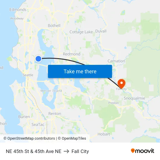 NE 45th St & 45th Ave NE to Fall City map