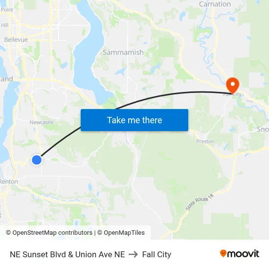 NE Sunset Blvd & Union Ave NE to Fall City map