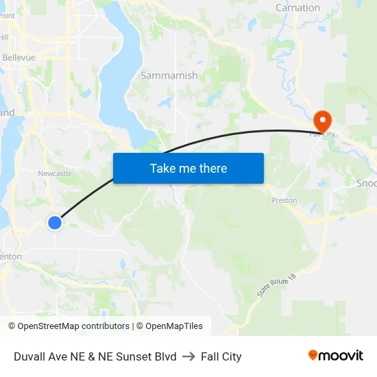 Duvall Ave NE & NE Sunset Blvd to Fall City map