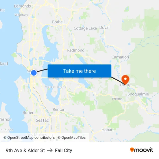 9th Ave & Alder St to Fall City map