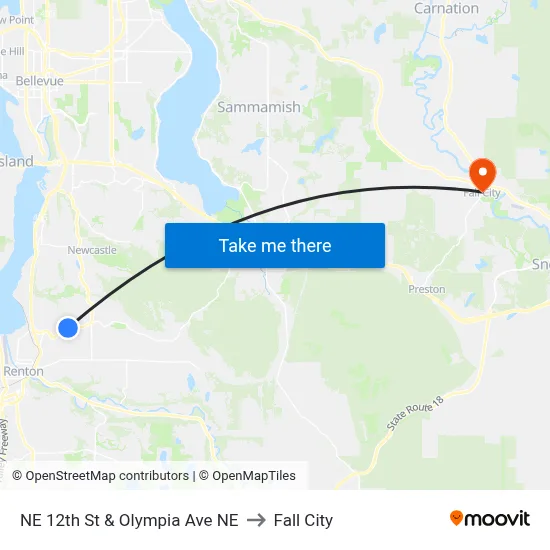 NE 12th St & Olympia Ave NE to Fall City map