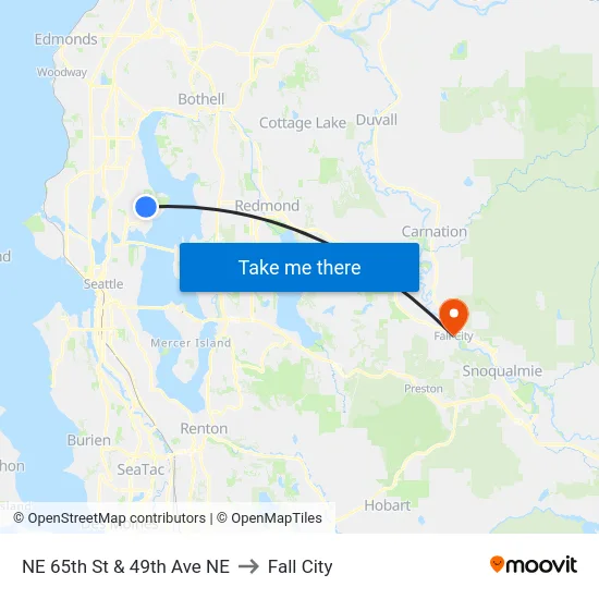 NE 65th St & 49th Ave NE to Fall City map