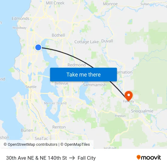 30th Ave NE & NE 140th St to Fall City map