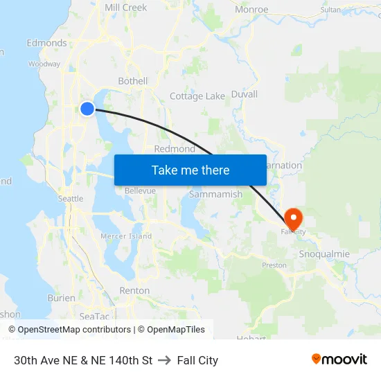 30th Ave NE & NE 140th St to Fall City map