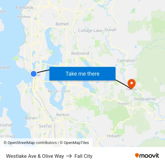 Westlake Ave & Olive Way to Fall City map