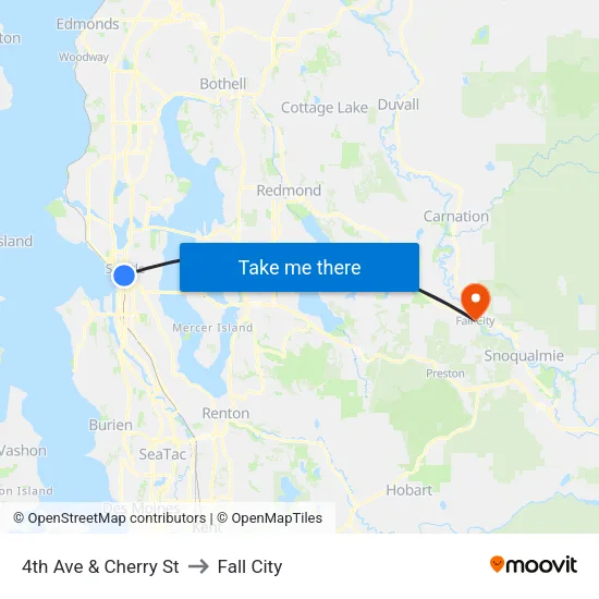 4th Ave & Cherry St to Fall City map